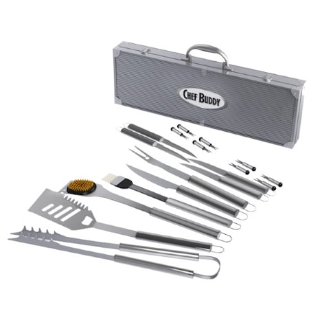 Hastings Home BBQ Grilling Tool Kit, 19 Piece Stainless Steel Summer Barbecue Grill Utensil Set with Carrying Case 661228NSV